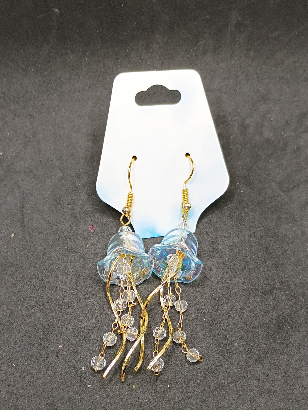Hand Crafted Gold & Light Blue Jellyfish Dangle Earrings